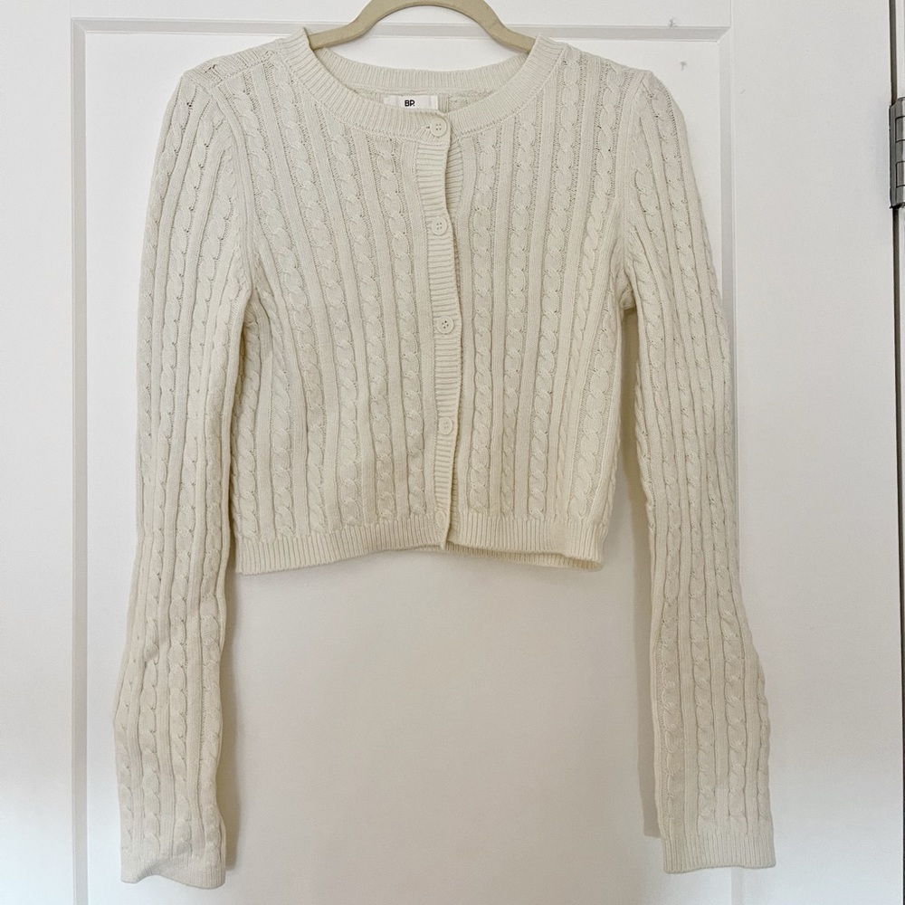 NORDSTROM BP Off White Cable Knit Sweater Cardigan Size Small